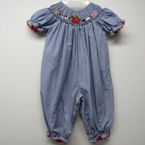 Three Sisters Smocked Embroidered Barn Farm Pig Cow Rooster Longall Romper 18M